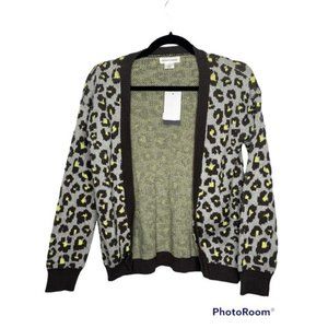 Melrose And Market Leopard Cardigan Sweater Sz S NWT Gray Animal  and yellow